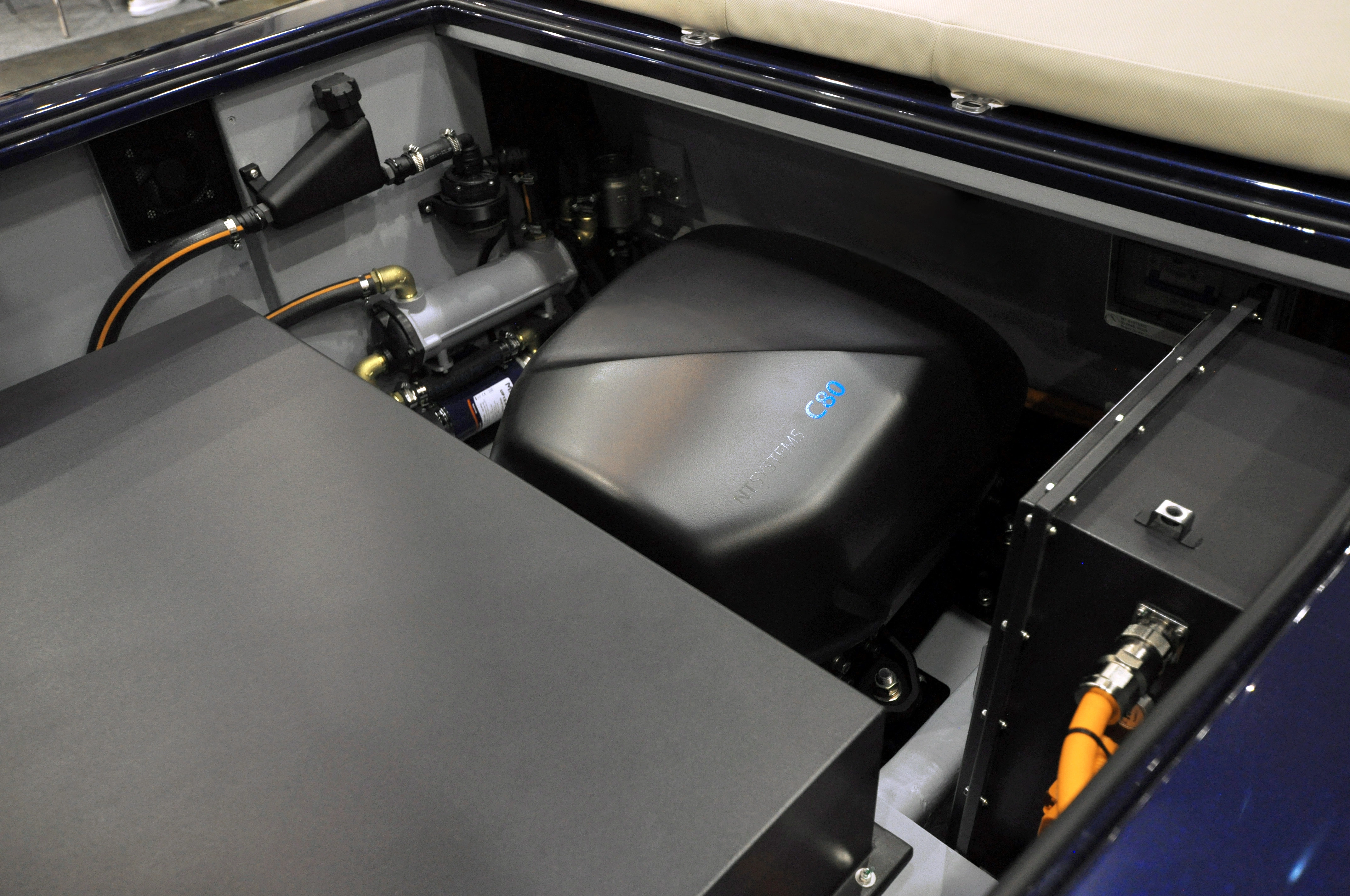 Electric propulsion system installed in a vessel engine room