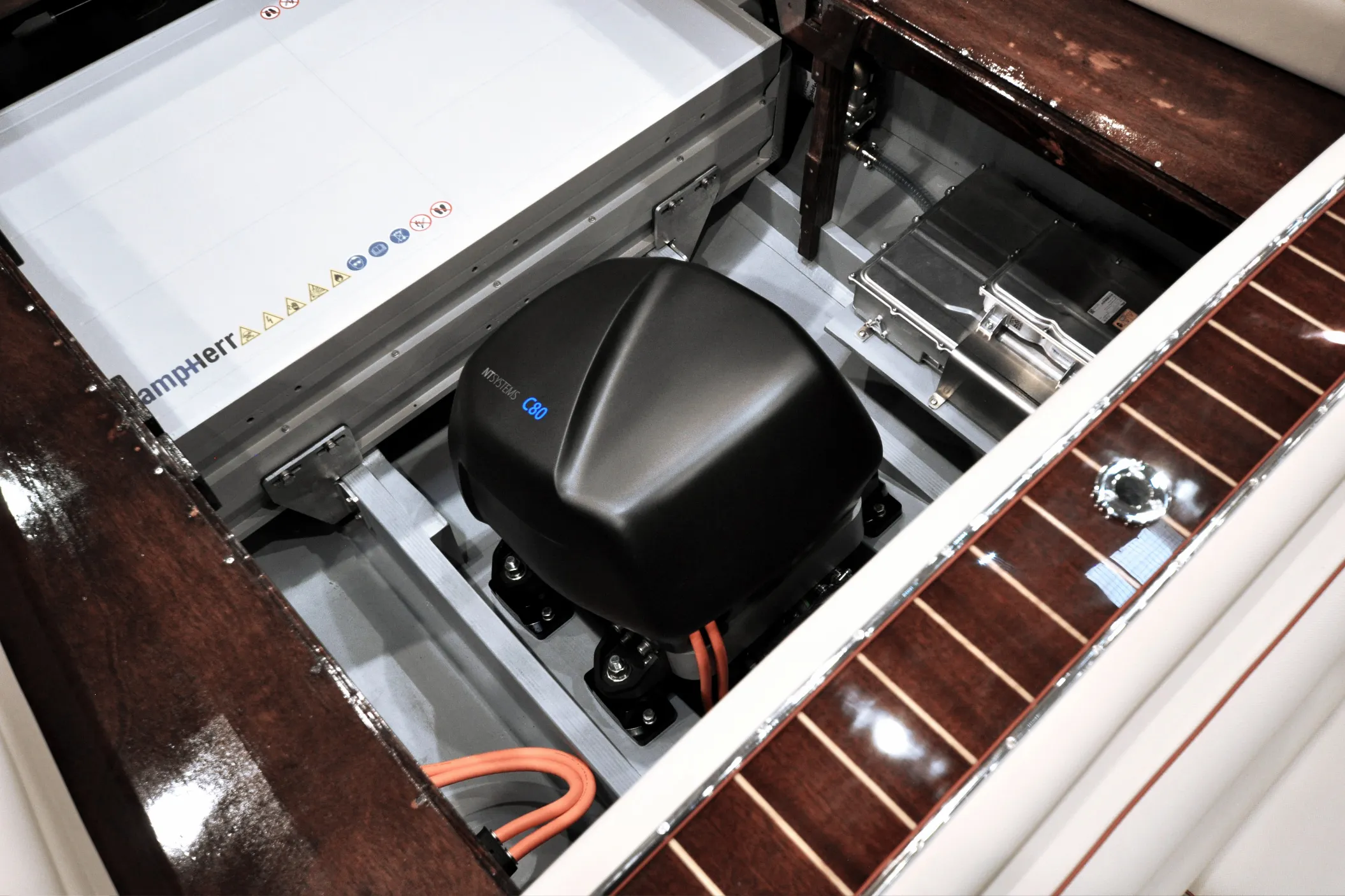 NT Systems C80 propulsion installed inside a renovated classic wooden boat